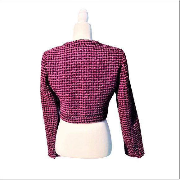 ZARA Pink Houndstooth Cropped Fitted Tweed Jacket Size M/S NEW with Tag - Picture 3 of 7